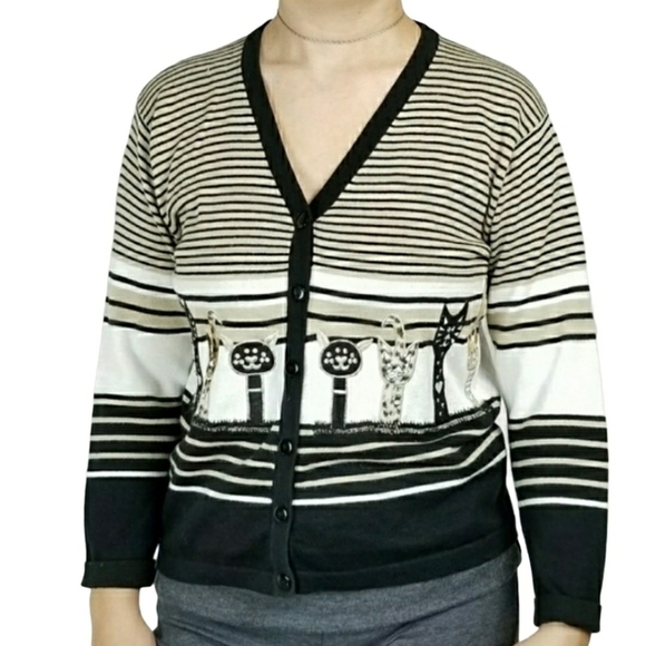 VINTAGE knit Kitten / cat lady Cardigan sweater - Picture 7 of 8